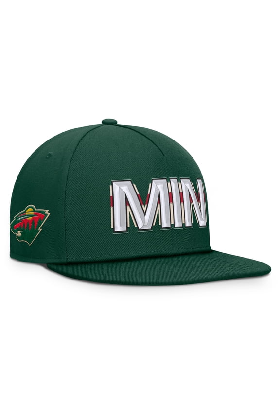 Men's Fanatics Green Minnesota Wild Authentic Pro Rink Team Code Snapback Hat