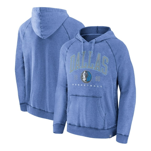 Men's Fanatics Heather Blue Dallas Mavericks Foul Trouble Snow Wash Raglan Pullover Hoodie