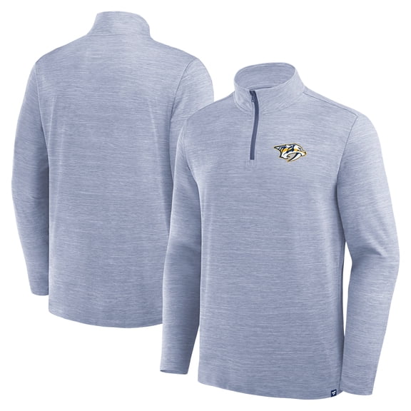 Men's Fanatics  Heather Blue Nashville Predators Clutch Boarding Poly Quarter-Zip Pullover