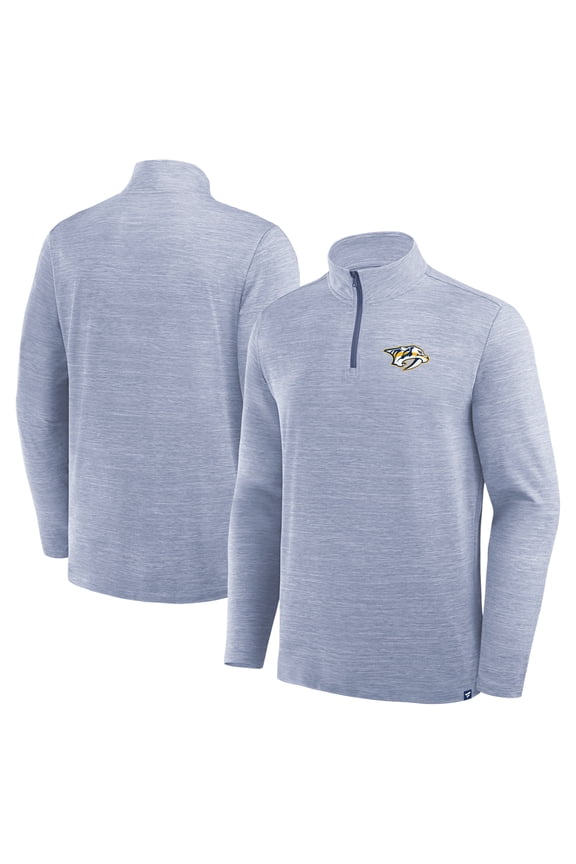 Men's Fanatics Heather Blue Nashville Predators Clutch Boarding Poly Quarter-Zip Pullover
