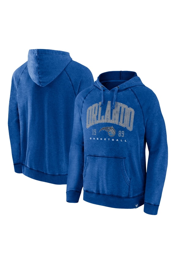 Men's Fanatics Heather Blue Orlando Magic Foul Trouble Snow Wash Raglan Pullover Hoodie