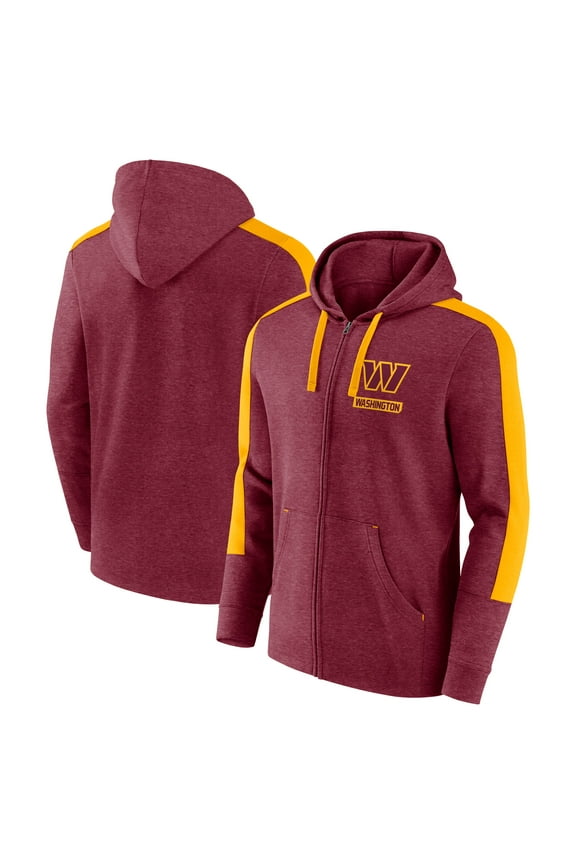 Men's-Fanatics  Heather Burgundy Washington Commanders Gains Full-Zip Hoodie