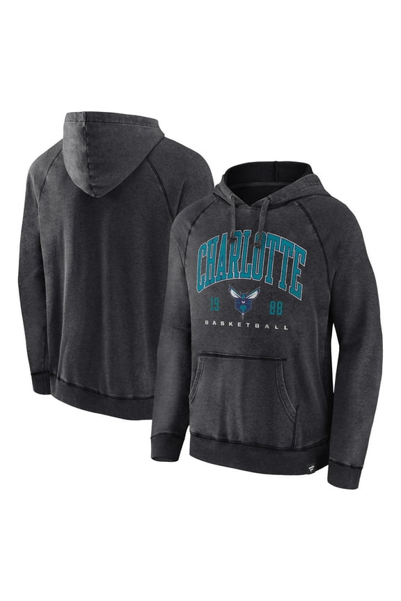 Men's Fanatics Heather Charcoal Charlotte Hornets Foul Trouble Snow Wash Raglan Pullover Hoodie