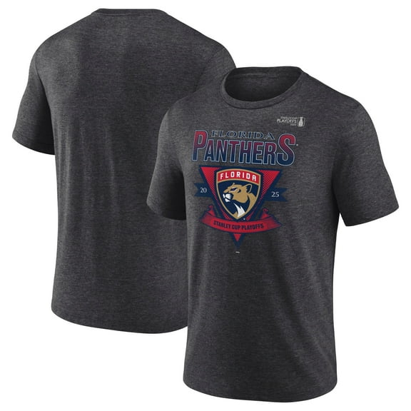 Men's Fanatics Heather Charcoal Florida Panthers 2025 Stanley Cup Playoffs Crossbar Tri-Blend T-Shirt