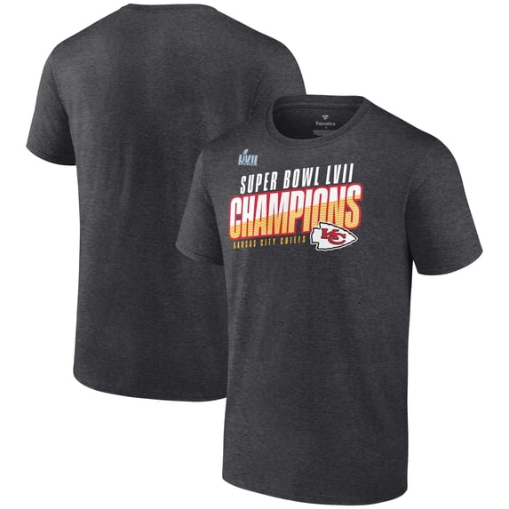 Men's Fanatics Heather Charcoal Kansas City Chiefs Super Bowl LVII Champions Victory Formation T-Shirt