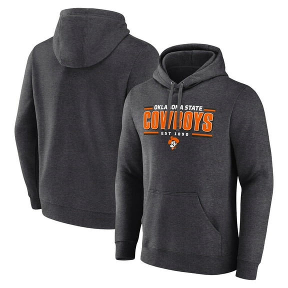 Men's Fanatics Heather Charcoal Oklahoma State Cowboys Horizontal Block Fleece Pullover Hoodie