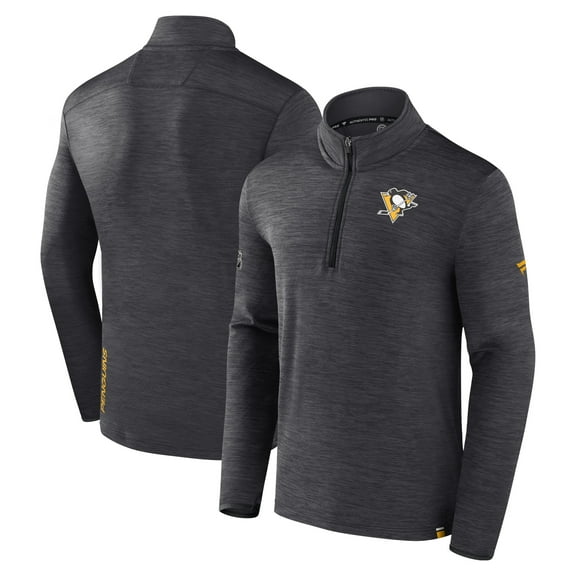 Men's Fanatics Heather Charcoal Pittsburgh Penguins Authentic Pro Quarter-Zip Pullover Top