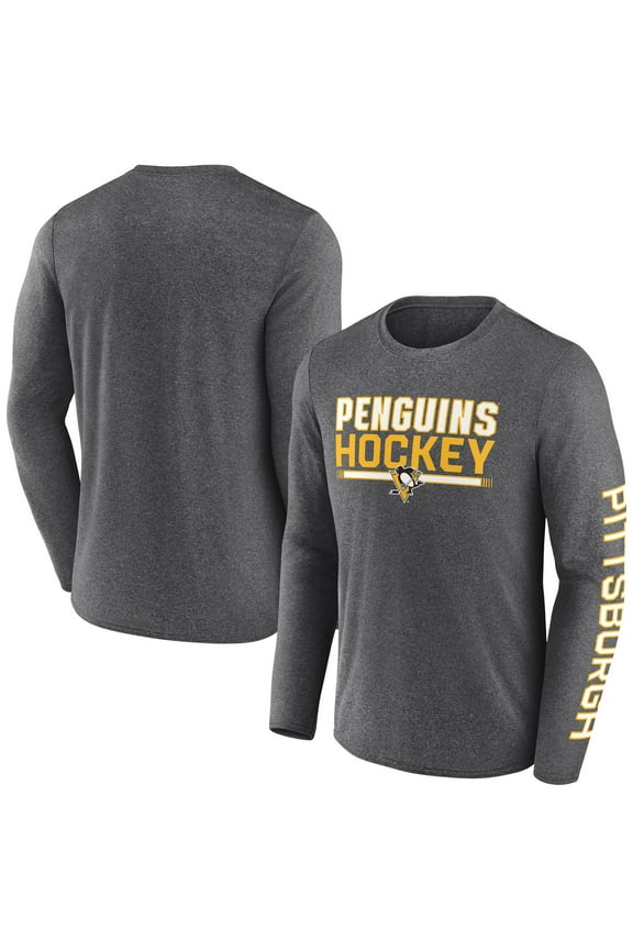 Men's Fanatics Heather Charcoal Pittsburgh Penguins Sweep Iconic Synthetic Long Sleeve T-Shirt