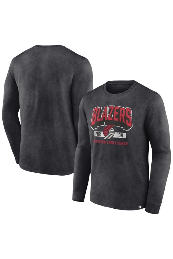 Men's Fanatics Heather Charcoal Portland Trail Blazers Front Court Press Snow Wash Long Sleeve T-Shirt