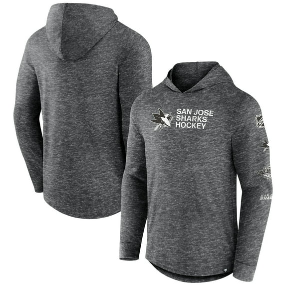 Men's Fanatics Heather Charcoal San Jose Sharks Stacked Long Sleeve Hoodie T-Shirt