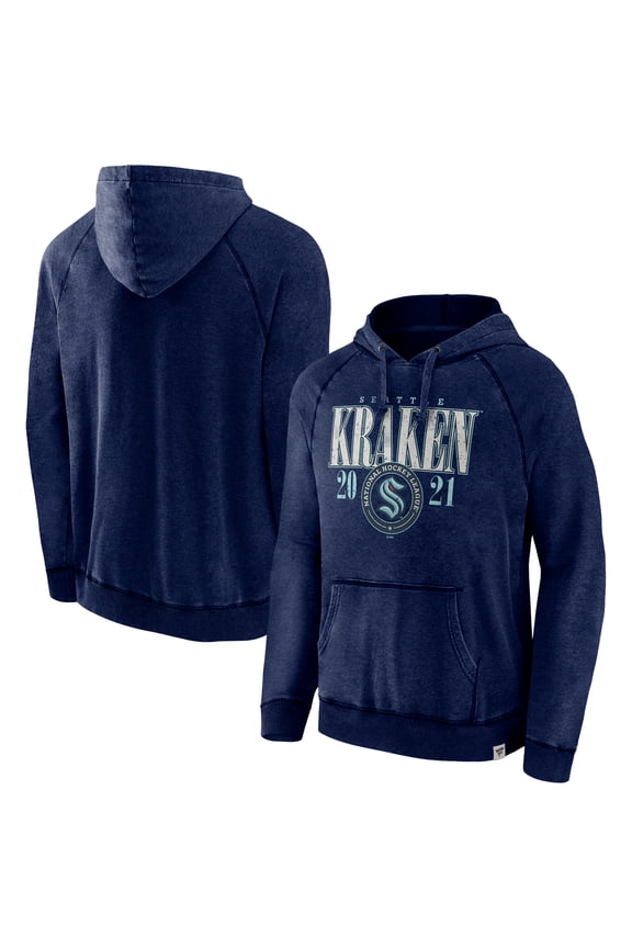 Men's Fanatics Heather Deep Sea Blue Seattle Kraken Shoulder-To-Shoulder Raglan Pullover Hoodie