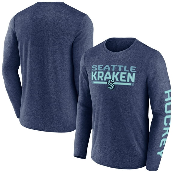 Men's Fanatics Heather Deep Sea Blue Seattle Kraken Sweep Iconic Synthetic Long Sleeve T-Shirt