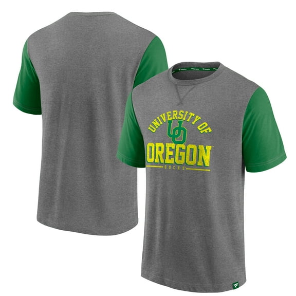 Men's Fanatics Heather Gray/Green Oregon Ducks Block Party Ringer T-Shirt