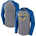 thumbnail image 1 of Men's Fanatics Heather Gray/Heather Blue St. Louis Blues Goal Crease Raglan Tri-Blend Long Sleeve T-Shirt, 1 of 3