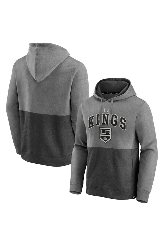 Men's Fanatics Heather Gray/Heather Charcoal Los Angeles Kings Block Party Signature Pullover Hoodie