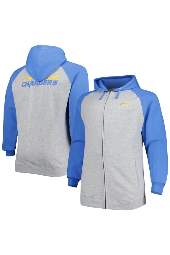 Men's Fanatics Heather Gray Los Angeles Chargers Big & Tall Fleece Raglan Full-Zip Hoodie Jacket
