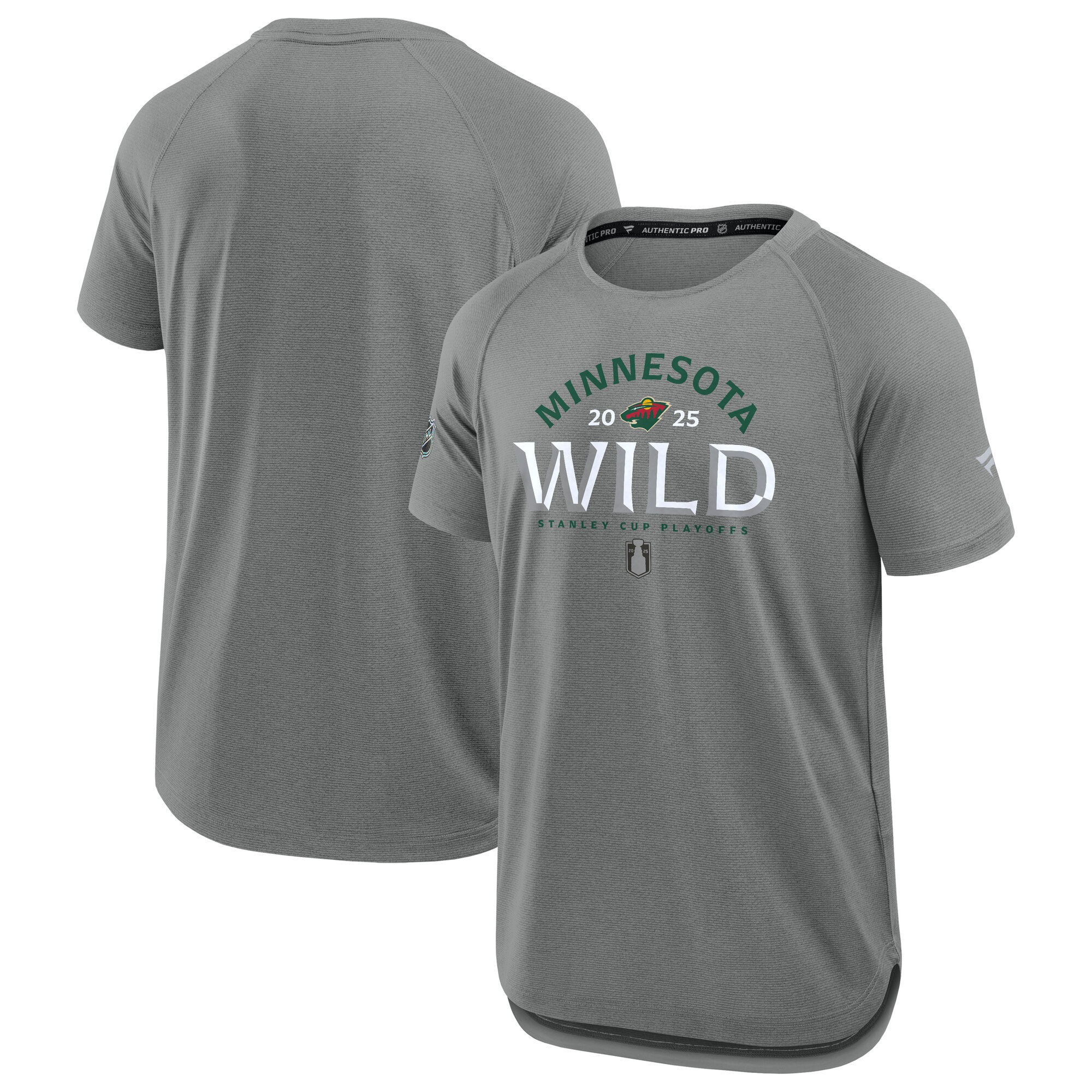 Men's Fanatics Heather Gray Minnesota Wild 2025 Stanley Cup Playoffs Authentic Pro Rink Performance T-Shirt