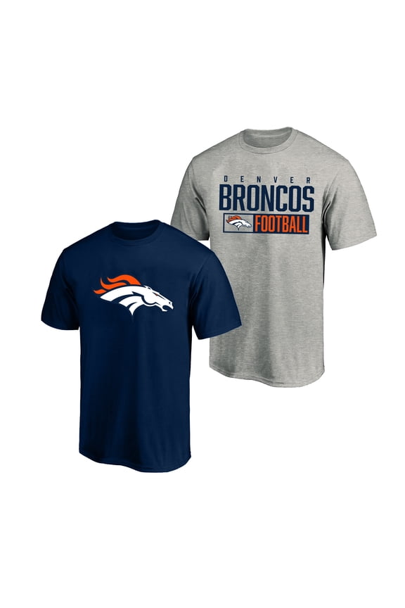Men's Fanatics  Heather Gray/Navy Denver Broncos Big & Tall 2-Pack T-Shirt Set