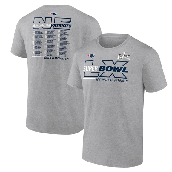 Men's Fanatics Heather Gray New England Patriots Super Bowl LX Roster T-Shirt