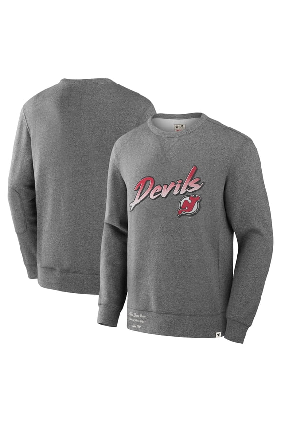 Men's Fanatics Heather Gray New Jersey Devils Decades Collection Legendary Fleece Pullover Sweatshirt