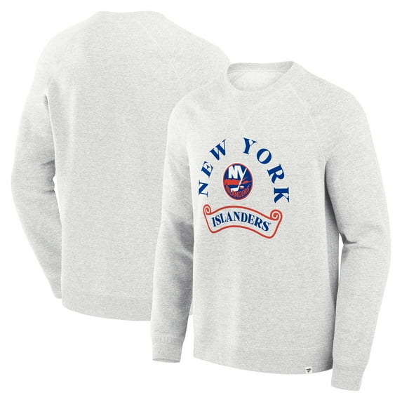 Men's Fanatics Heather Gray New York Islanders Banner Fleece Raglan Pullover Sweatshirt