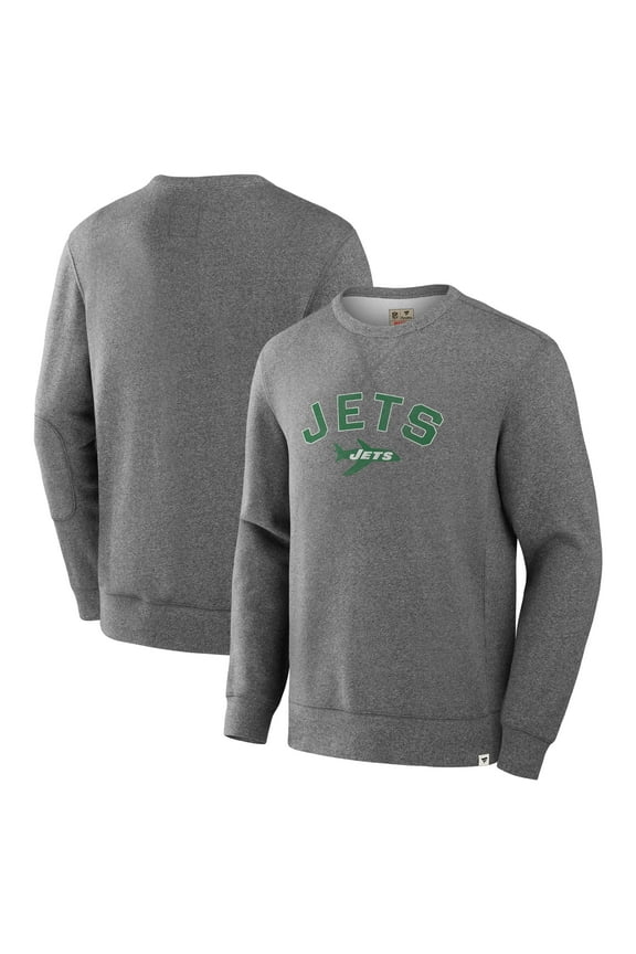 Men's Fanatics Heather Gray New York Jets Loop Terry Pullover Sweatshirt