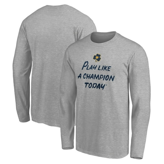 Men's Fanatics Heather Gray Notre Dame Fighting Irish Play Like A Champion Today Shamrock Long Sleeve T-Shirt
