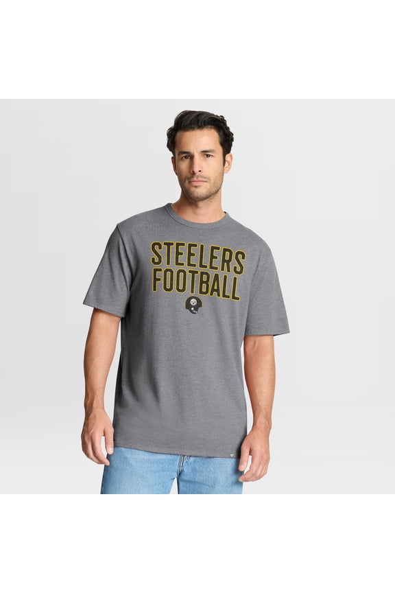 Men's Fanatics Heather Gray Pittsburgh Steelers First Down Tribute Tri-Blend T-Shirt