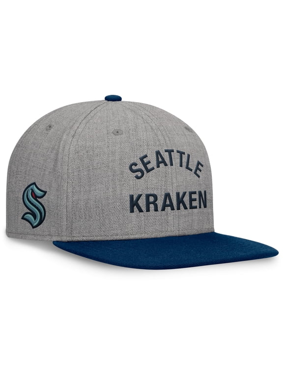 Men's Fanatics Heather Gray Seattle Kraken Elements Flat Brim Leather Strapback Hat