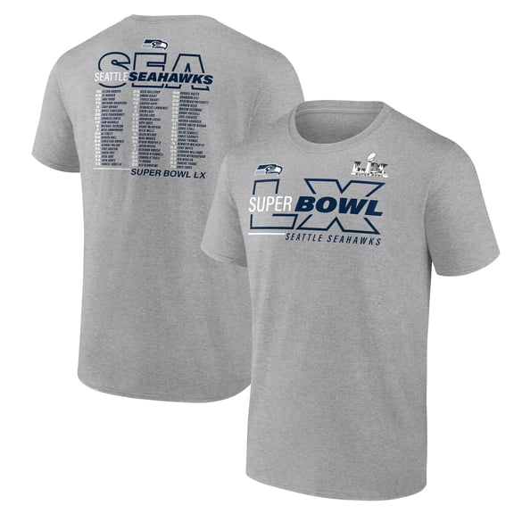 Men's Fanatics  Heather Gray Seattle Seahawks Super Bowl LX Roster T-Shirt
