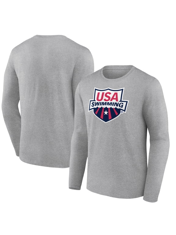 Men's Fanatics Heather Gray USA Swimming Primary Logo Long Sleeve T-Shirt