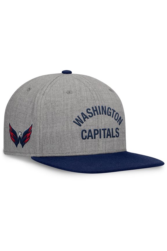 Men's Fanatics Heather Gray Washington Capitals Elements Flat Brim Leather Strapback Hat
