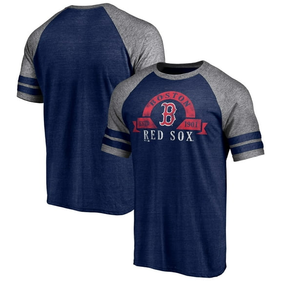 Men's Fanatics Heather Navy Boston Red Sox Utility Two-Stripe Raglan Tri-Blend T-Shirt