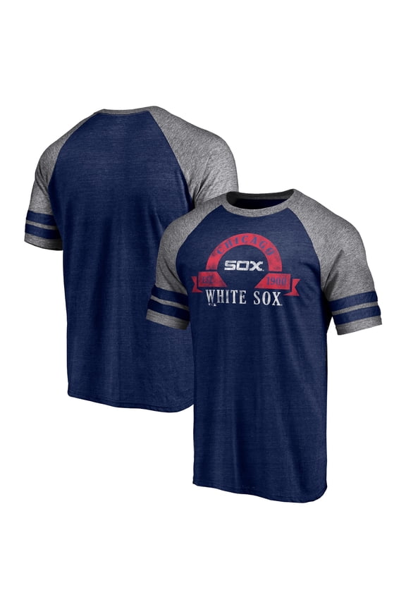 Men's Fanatics Heather Navy Chicago White Sox Utility Two-Stripe Raglan Tri-Blend T-Shirt
