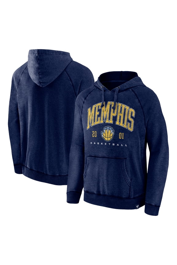 Men's Fanatics Heather Navy Memphis Grizzlies Foul Trouble Snow Wash Raglan Pullover Hoodie