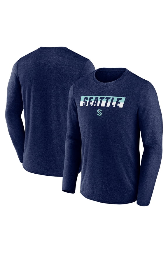 Men's Fanatics Heather Navy Seattle Kraken Transition Long Sleeve T-Shirt