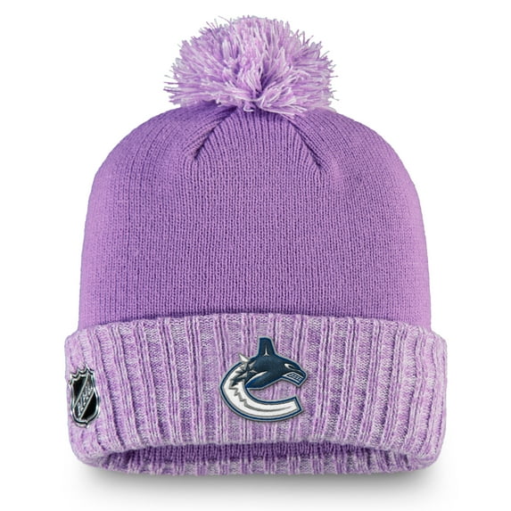 Men's Fanatics Heather Purple Vancouver Canucks Hockey Fights Cancer Cuffed Knit Hat with Pom