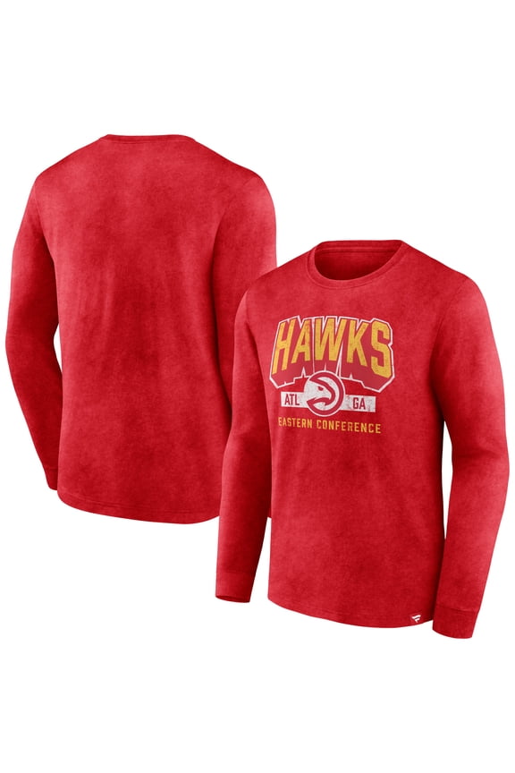 Men's Fanatics Heather Red Atlanta Hawks Front Court Press Snow Wash Long Sleeve T-Shirt