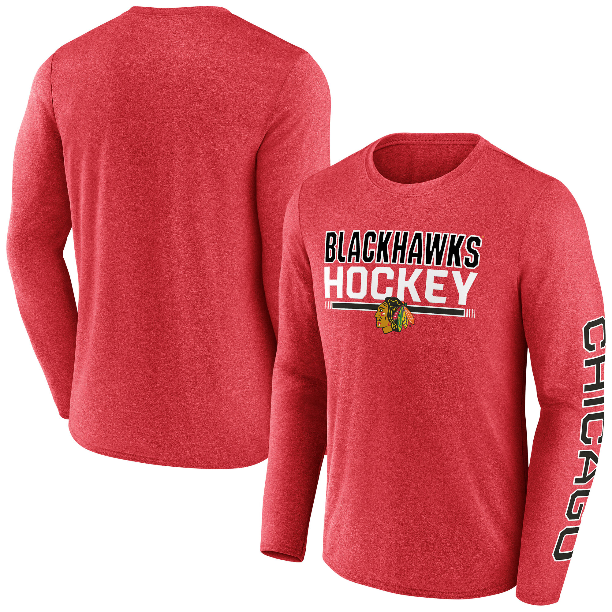 Men's Fanatics Heather Red Chicago Blackhawks Sweep Iconic Synthetic Long Sleeve T-Shirt