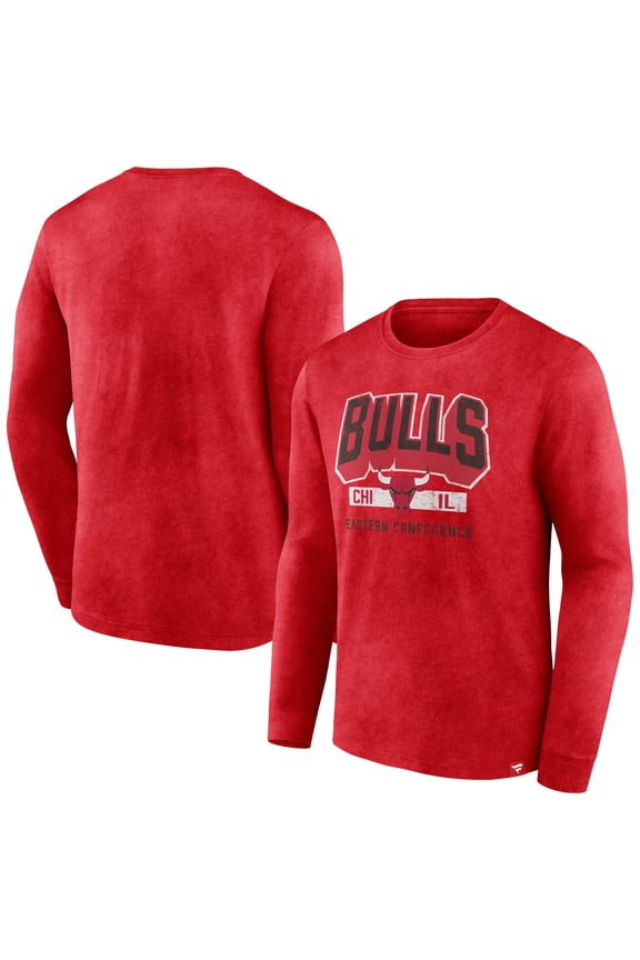 Men's Fanatics Heather Red Chicago Bulls Front Court Press Snow Wash Long Sleeve T-Shirt