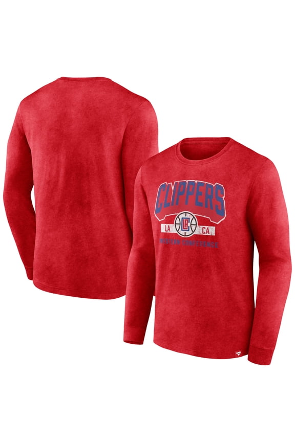 Men's Fanatics Heather Red LA Clippers Front Court Press Snow Wash Long Sleeve T-Shirt