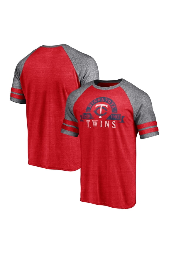 Men's Fanatics Heather Red Minnesota Twins Utility Two-Stripe Raglan Tri-Blend T-Shirt