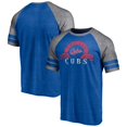 thumbnail image 1 of Men's Fanatics Heather Royal Chicago Cubs Utility Two-Stripe Raglan Tri-Blend T-Shirt, 1 of 3