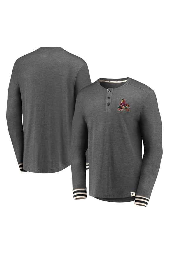 Men's Fanatics Heathered Charcoal Arizona Coyotes True Classics Henley Long Sleeve T-Shirt