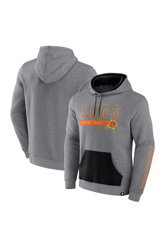 Men's Fanatics Heathered Gray Phoenix Suns Off The Bench Color Block Pullover Hoodie