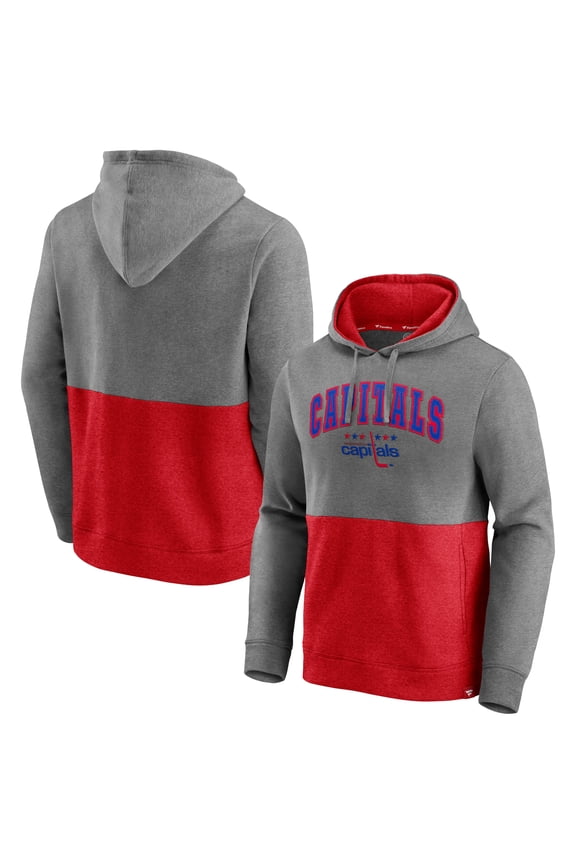 Men's Fanatics Heathered Gray/Red Washington Capitals Block Party Classic Arch Signature Pullover Hoodie