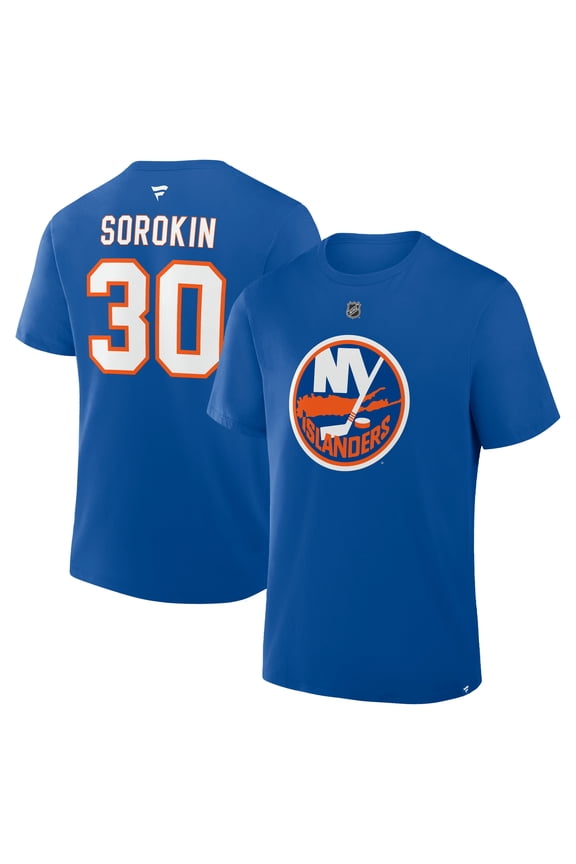 Men's Fanatics Ilya Sorokin Royal New York Islanders Authentic Stack Name & Number T-Shirt