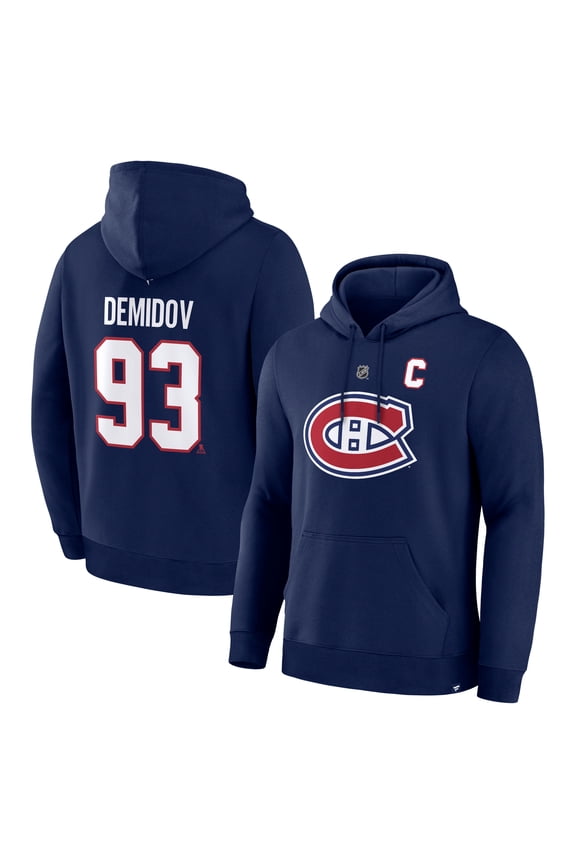 Men's Fanatics Ivan Demidov-Navy Montreal Canadiens Authentic Stack Name & Number Hoodie