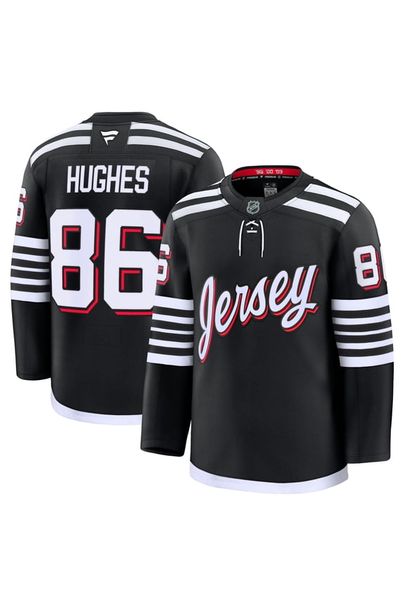 Men's Fanatics Jack Hughes Black New Jersey Devils Alternate Premium Jersey