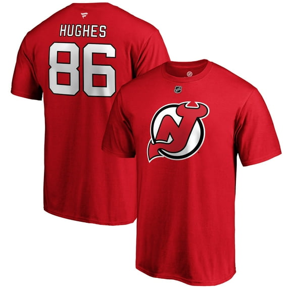 Men's Fanatics Jack Hughes Red New Jersey Devils Authentic Stack Name & Number T-Shirt